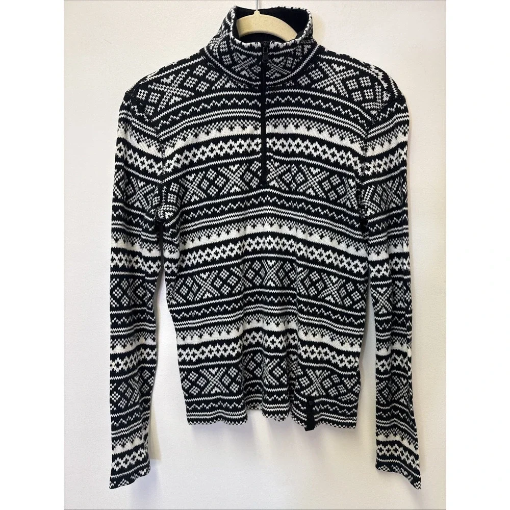 Lauren Ralph Lauren LRL Active  Shirt ‎ Size Medium Black White Women's 1/4 Zip